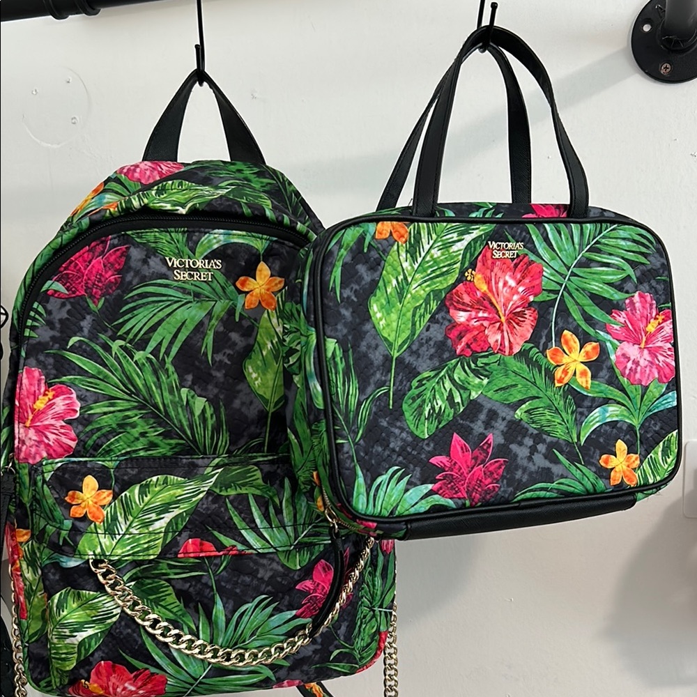 LIKE NEW ⭐️ Victoria's Secret Tropical Floral Backpack and Toiletries Tote